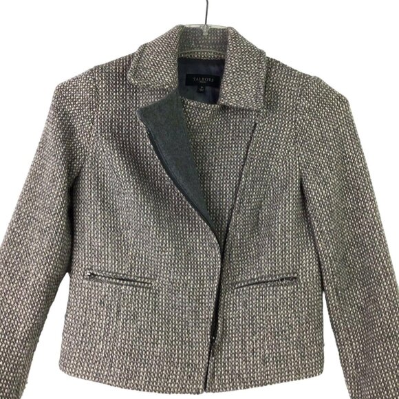 Talbots 2P Gray Tweed Moto Jacket Blazer Full Zip Wool Blend Pockets Metallic - Picture 3 of 14